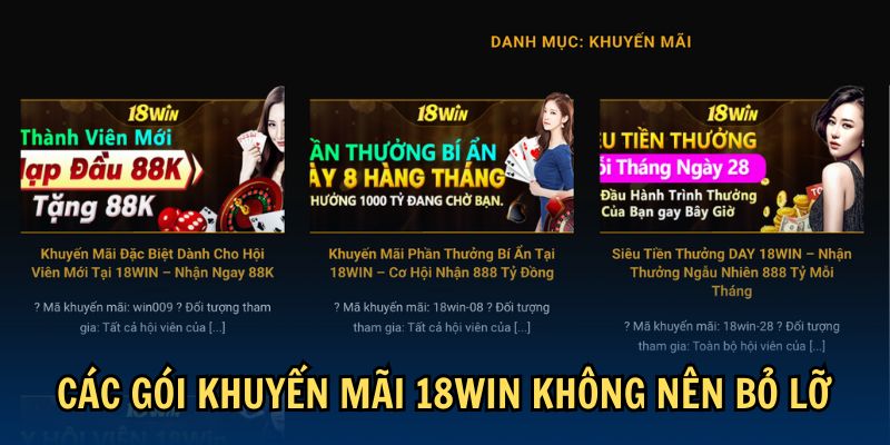 Các gói khuyến mãi 18Win không nên bỏ lỡ